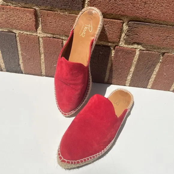 Pima2 Red Suede Espadrille Mules Size 9