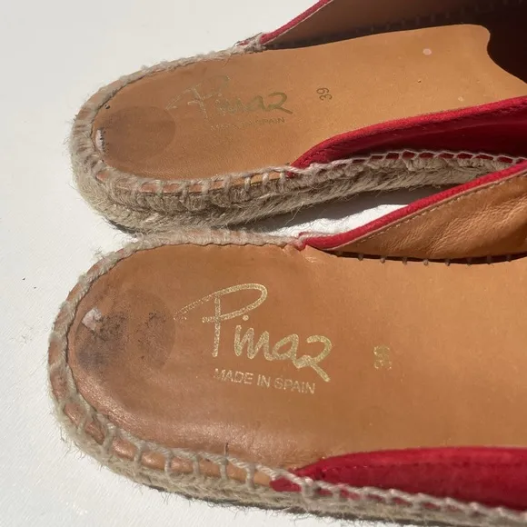Pima2 Red Suede Espadrille Mules Size 9