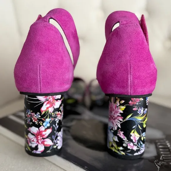 Pink Floral Heeled Sandals Velcro closure