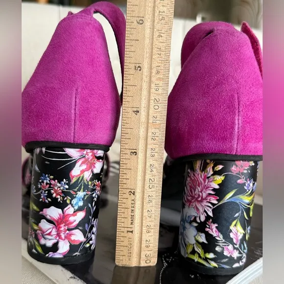 Pink Floral Heeled Sandals Velcro closure