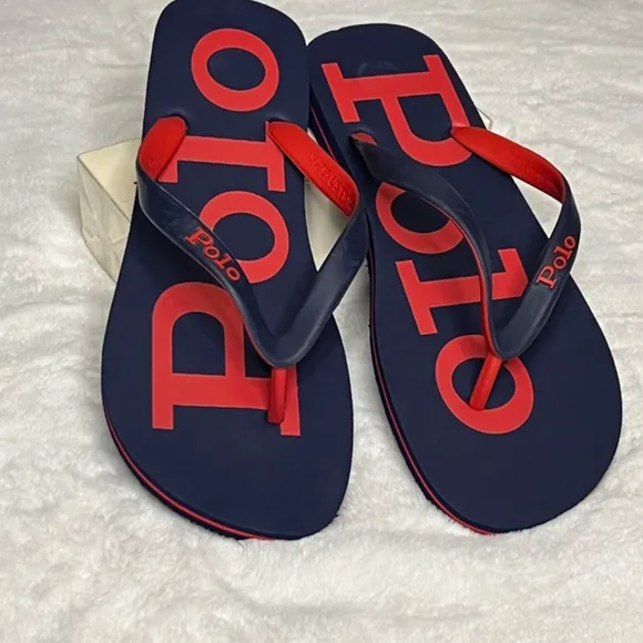Polo Ralph Lauren  bold logo Flip-flops Red Navy Blue: NEW