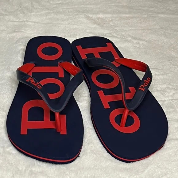 Polo Ralph Lauren  bold logo Flip-flops Red Navy Blue: NEW