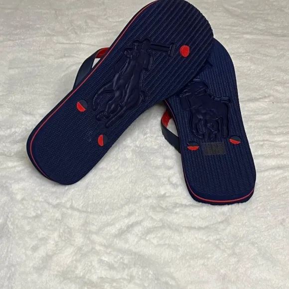 Polo Ralph Lauren  bold logo Flip-flops Red Navy Blue: NEW