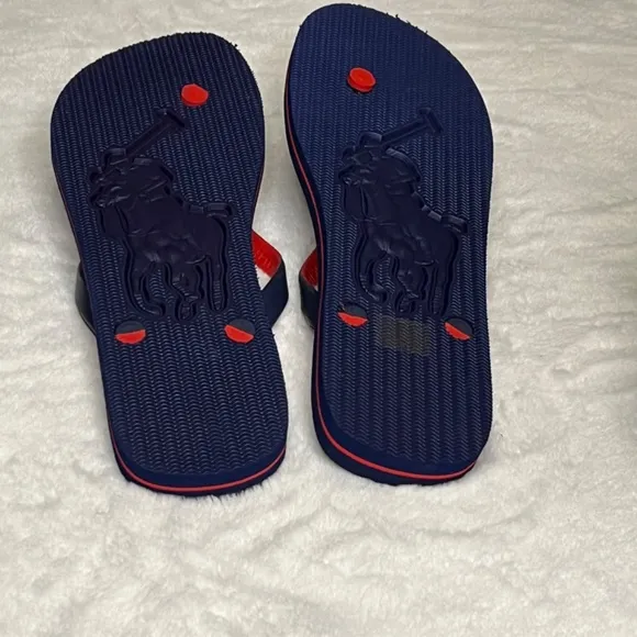 Polo Ralph Lauren  bold logo Flip-flops Red Navy Blue: NEW