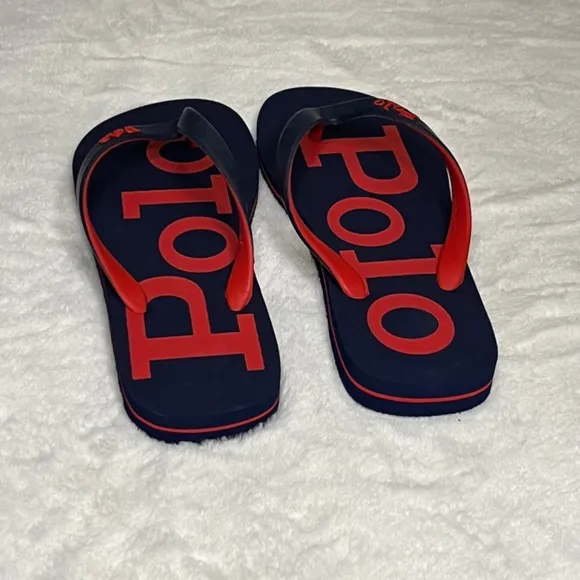 Polo Ralph Lauren  bold logo Flip-flops Red Navy Blue: NEW
