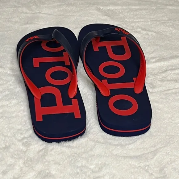 Polo Ralph Lauren  bold logo Flip-flops Red Navy Blue: NEW