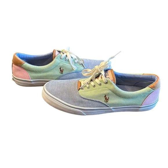 Polo‎ Ralph Lauren Men Thorton III Sneakers Pastel Colorblock Canvas Leather 12D