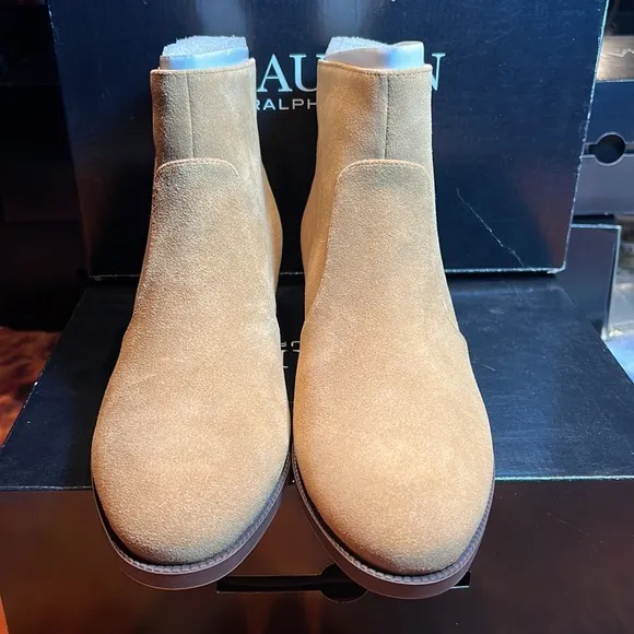 Polo Ralph Lauren Prudence Women’s Ankle Tan color sued Leather Boots New