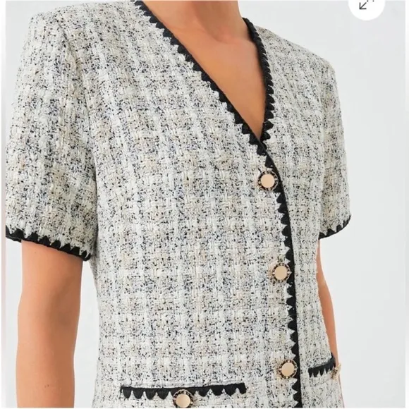 POMANDER PLACE White Tweed Josephine Dress MEDIUM