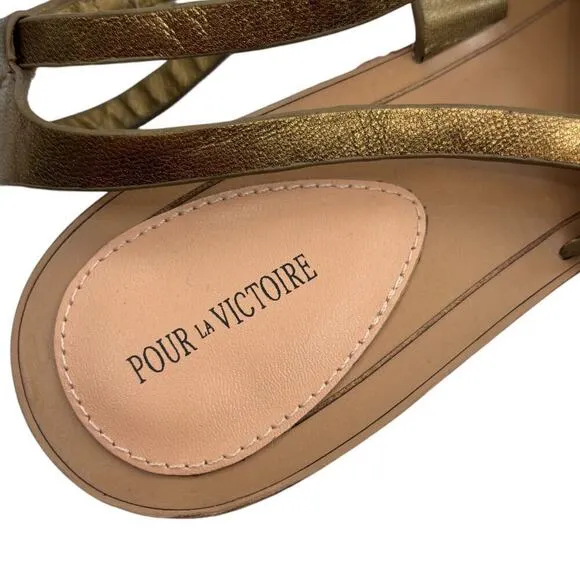 Pour La Victoire Gold Acadia Leather Stacked Heel Sandals