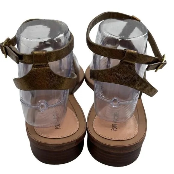 Pour La Victoire Gold Acadia Leather Stacked Heel Sandals