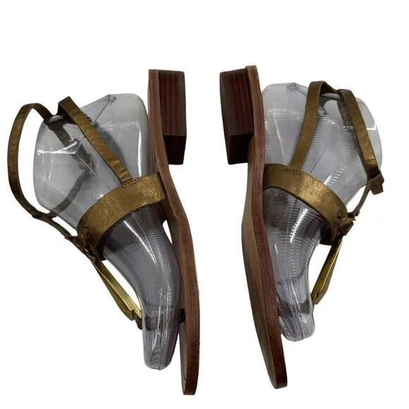 Pour La Victoire Gold Acadia Leather Stacked Heel Sandals