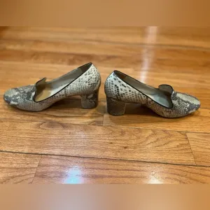 Pour La Victoire Leather Snakeskin Heeled Loafers
