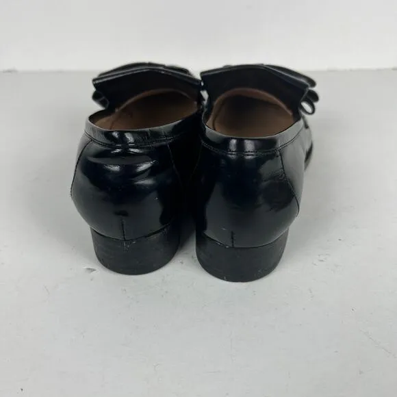 Pour La Victoire Tegan Kilted Loafers Black Leather Bow Detail Sz 6.5