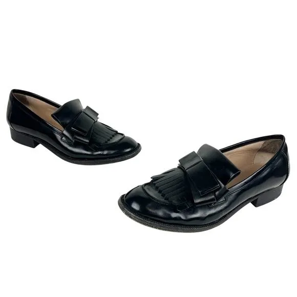 Pour La Victoire Tegan Kilted Loafers Black Leather Bow Detail Sz 6.5