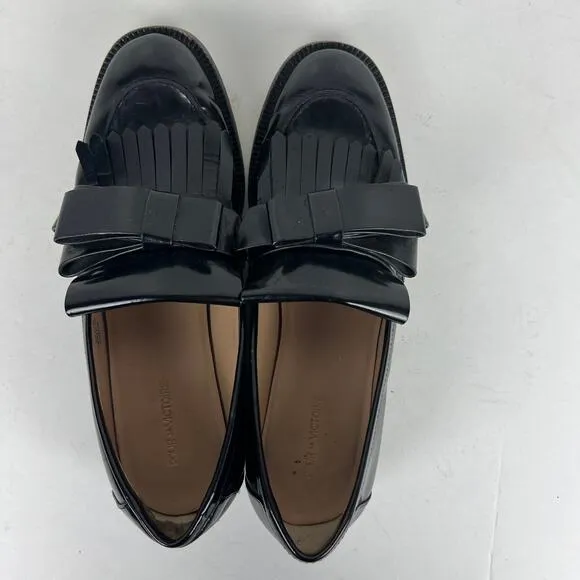 Pour La Victoire Tegan Kilted Loafers Black Leather Bow Detail Sz 6.5