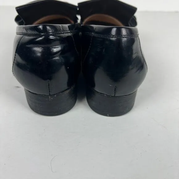 Pour La Victoire Tegan Kilted Loafers Black Leather Bow Detail Sz 6.5