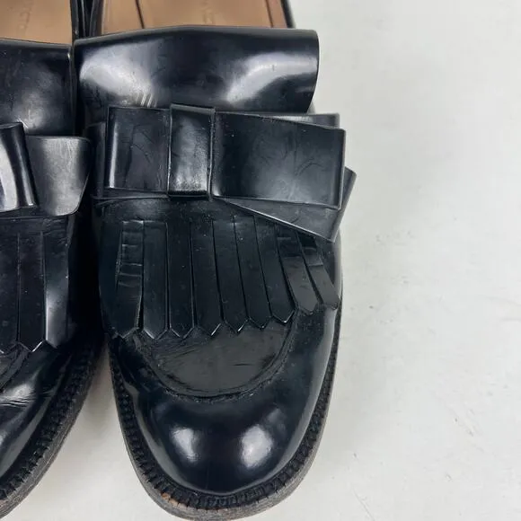 Pour La Victoire Tegan Kilted Loafers Black Leather Bow Detail Sz 6.5