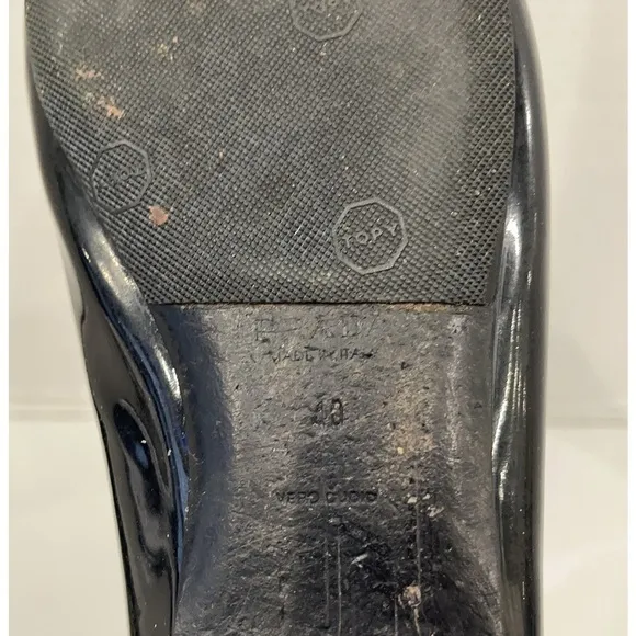 Prada Black Patent Leather Ballerina Flats Stud Stone Bow Embellishment Sz EU 39