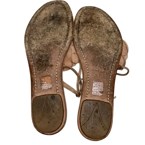 prada italy tan leather flowers thong ankle strap flat sandals 39 9