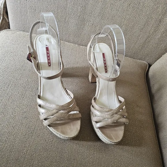 Prada Leather Espadrilles in Neutral Color Size 39.5