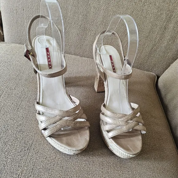 Prada Leather Espadrilles in Neutral Color Size 39.5