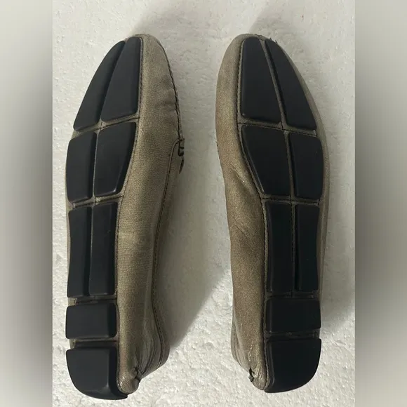 Prada Metallic Bow Driving Loafers Flats Size: 37 EUR