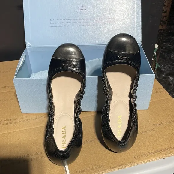 Prada Metallic Cap-Toe Ballerina Flats