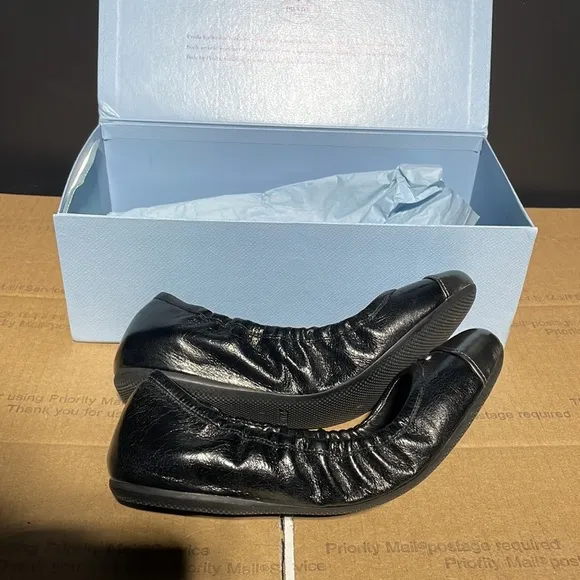 Prada Metallic Cap-Toe Ballerina Flats