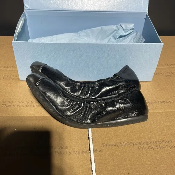 Prada Metallic Cap-Toe Ballerina Flats