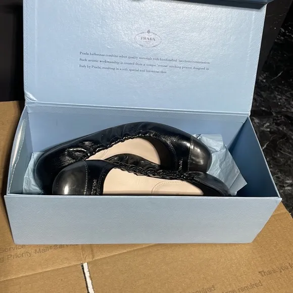 Prada Metallic Cap-Toe Ballerina Flats