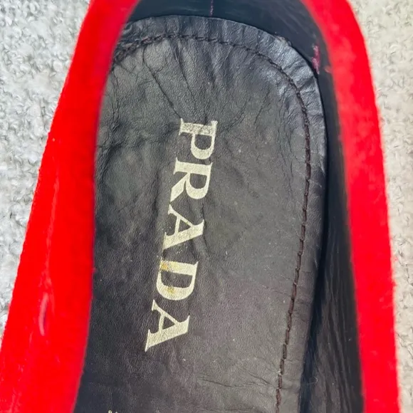 Prada Red Suede Slip-On Loafers