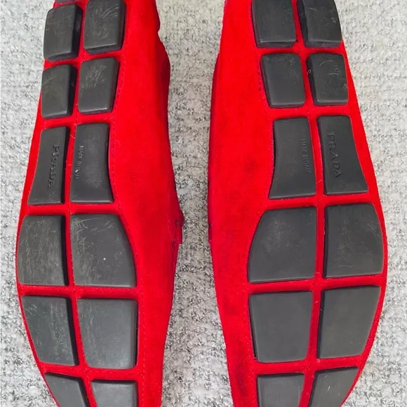 Prada Red Suede Slip-On Loafers