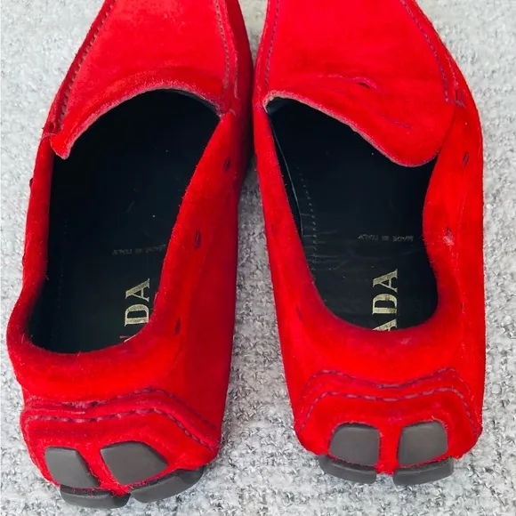 Prada Red Suede Slip-On Loafers
