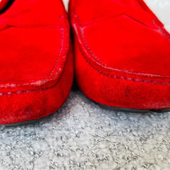 Prada Red Suede Slip-On Loafers