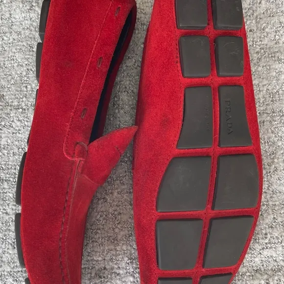 Prada Red Suede Slip-On Loafers