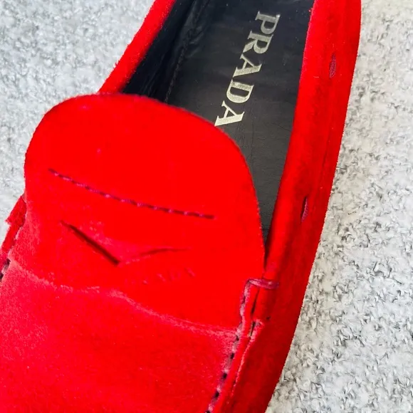 Prada Red Suede Slip-On Loafers