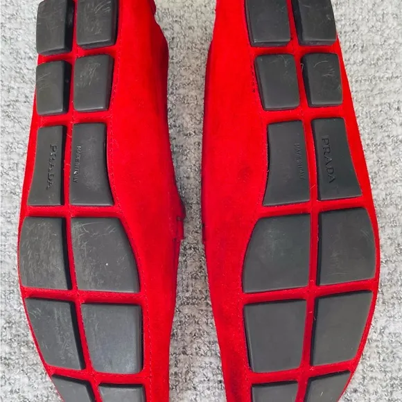 Prada Red Suede Slip-On Loafers