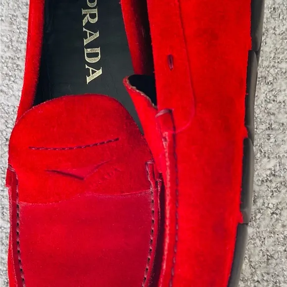 Prada Red Suede Slip-On Loafers