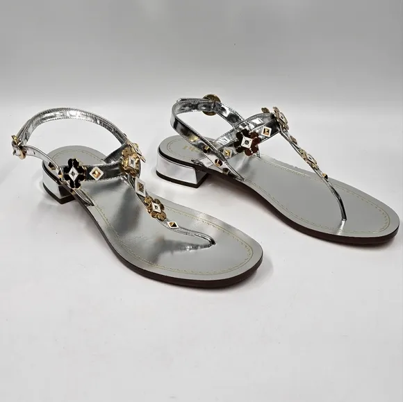 Prada Sling Back Thong Sandals Silver/Gold - size 36.5