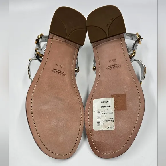 Prada Sling Back Thong Sandals Silver/Gold - size 36.5
