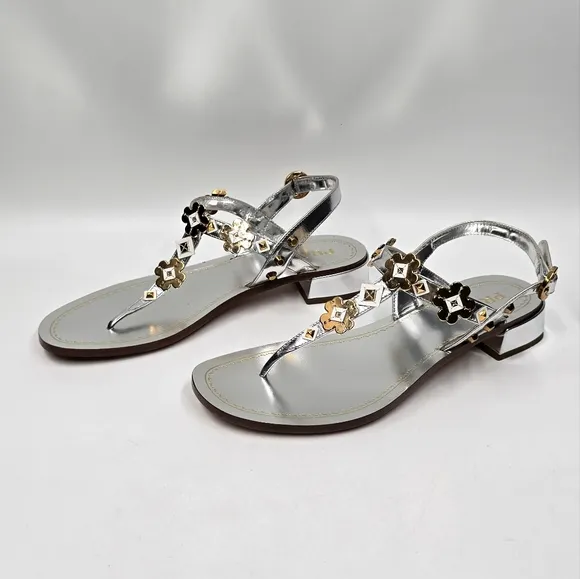 Prada Sling Back Thong Sandals Silver/Gold - size 36.5