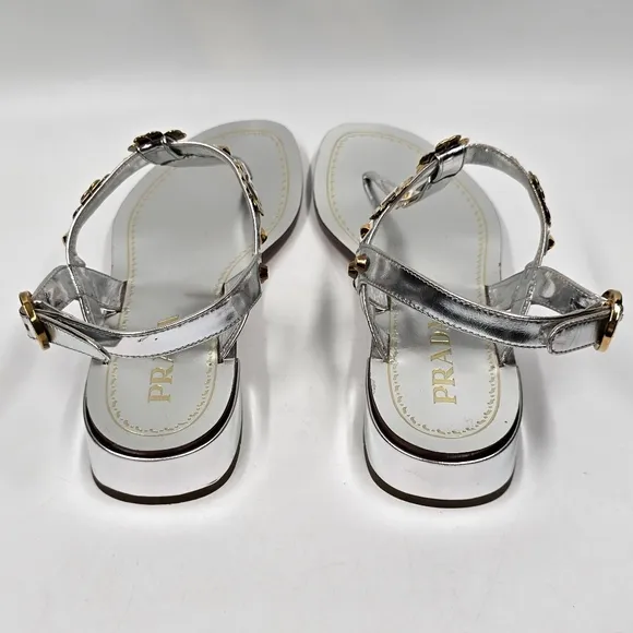 Prada Sling Back Thong Sandals Silver/Gold - size 36.5