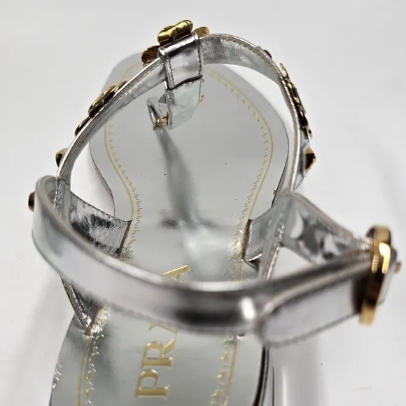 Prada Sling Back Thong Sandals Silver/Gold - size 36.5
