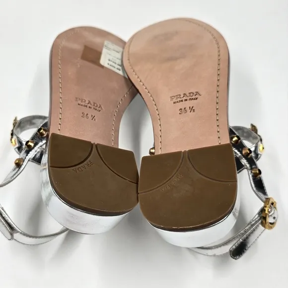 Prada Sling Back Thong Sandals Silver/Gold - size 36.5