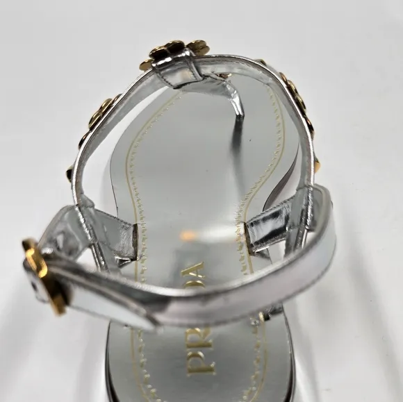 Prada Sling Back Thong Sandals Silver/Gold - size 36.5