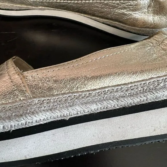 Prada sports leather braided accents silver metallic flat espadrilles shoes 38