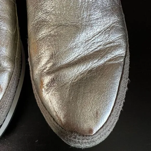Prada sports leather braided accents silver metallic flat espadrilles shoes 38