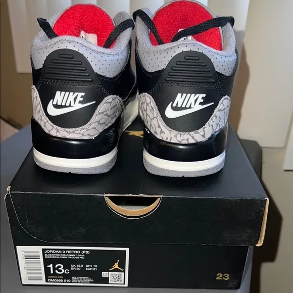 PS Jordan 3 Black Cement 3 and White Sneakers