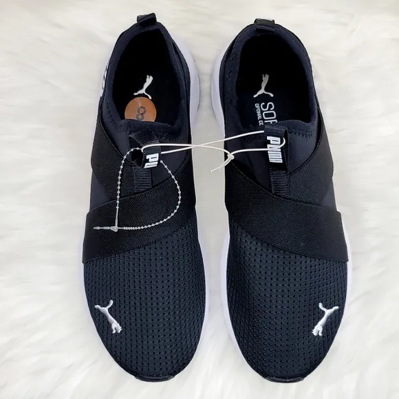 PUMA PROWL SLIP ON SNEAKERS BLACK AND WHITE